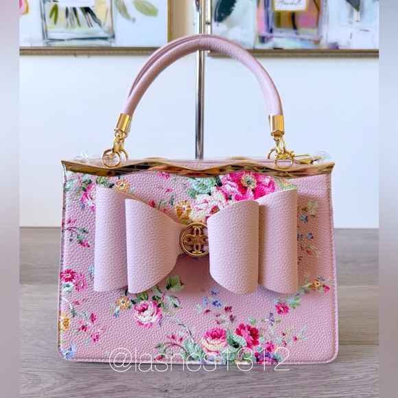 CROSSI Bag Blush Pink Satchel with Oversized Bow - Floral Print - Picture 2 of 8